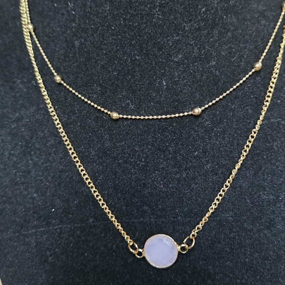 Rose Quartz Natural Beveled Pendant Gold Layered Necklace 8"/16" - Picture 2 of 6